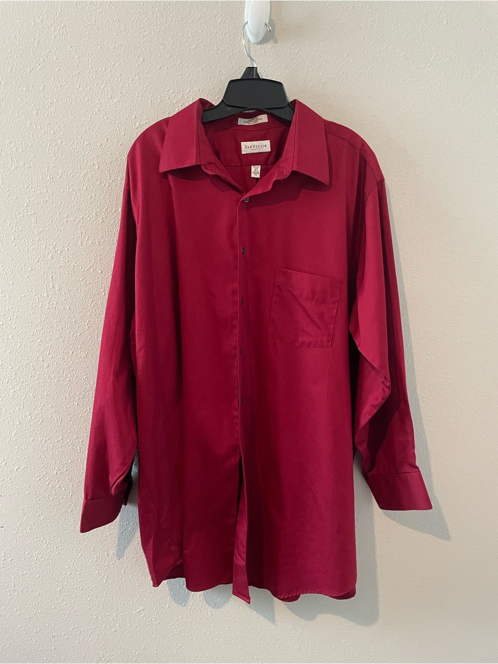Van Heusen Men's Dress Shirt in Burgundy Lux Sateen Wrinkle Free